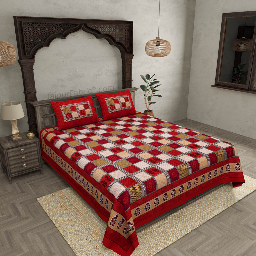 Maroon  Border Multi Colour Checkered Super fine Cotton Double Bedsheet