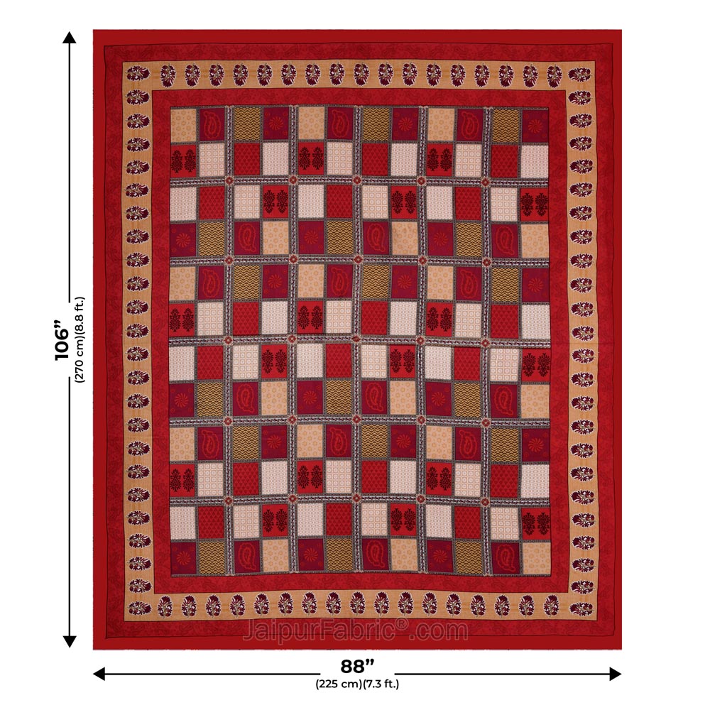 Maroon  Border Multi Colour Checkered Super fine Cotton Double Bedsheet