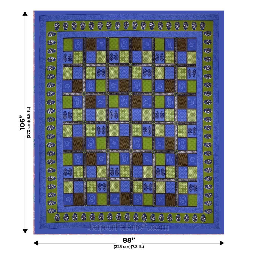 Blue  Border Multicolor Checkered Super fine Cotton Double Bedsheet