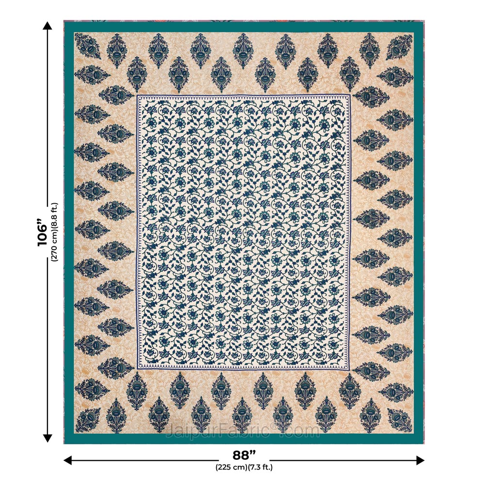 Sea Green  Border Tropical keri Design Cotton Double Bed Sheet