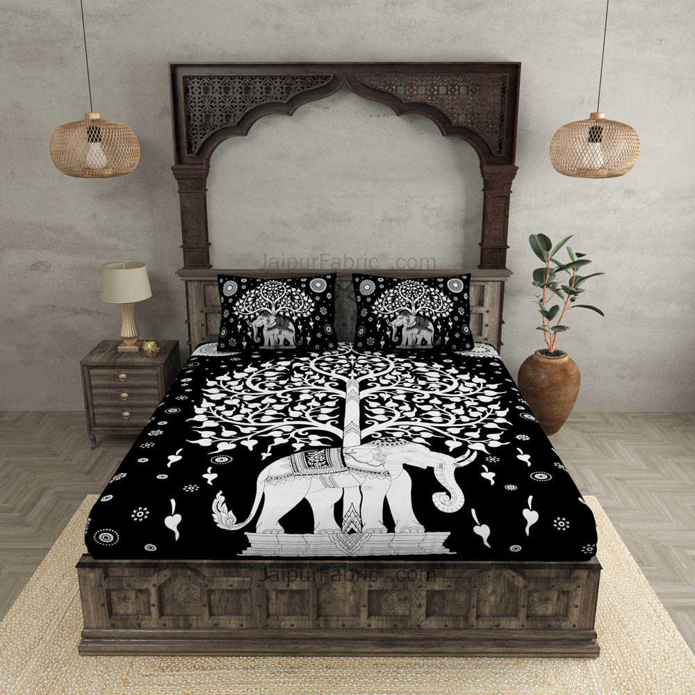 Double Bedsheet With Big Elephant And Tree Pattern Two Pillow