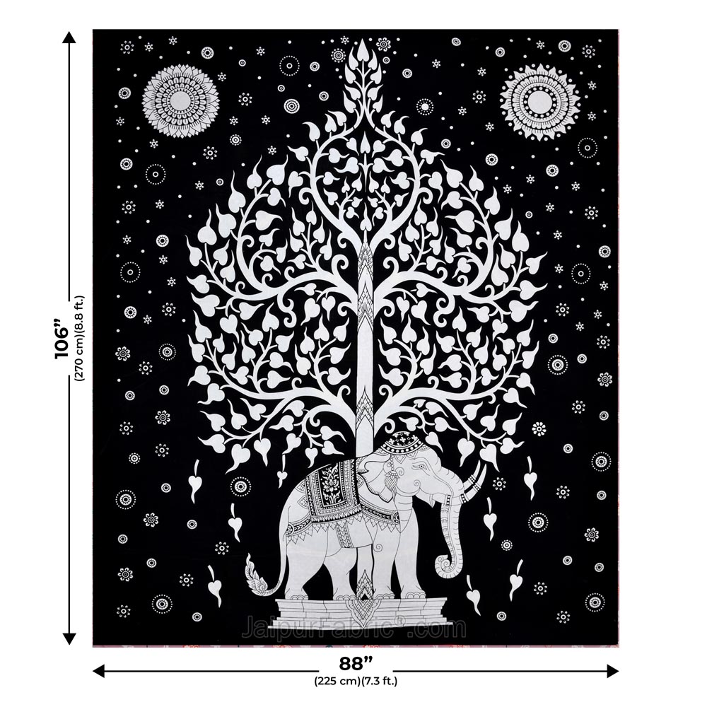 Double Bedsheet With Big Elephant And Tree Pattern Two Pillow