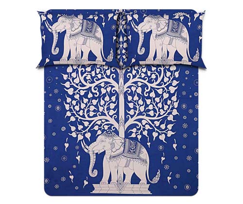 Double Bedsheet With Big Elephant And Tree Pattern With Two Pillow Cover