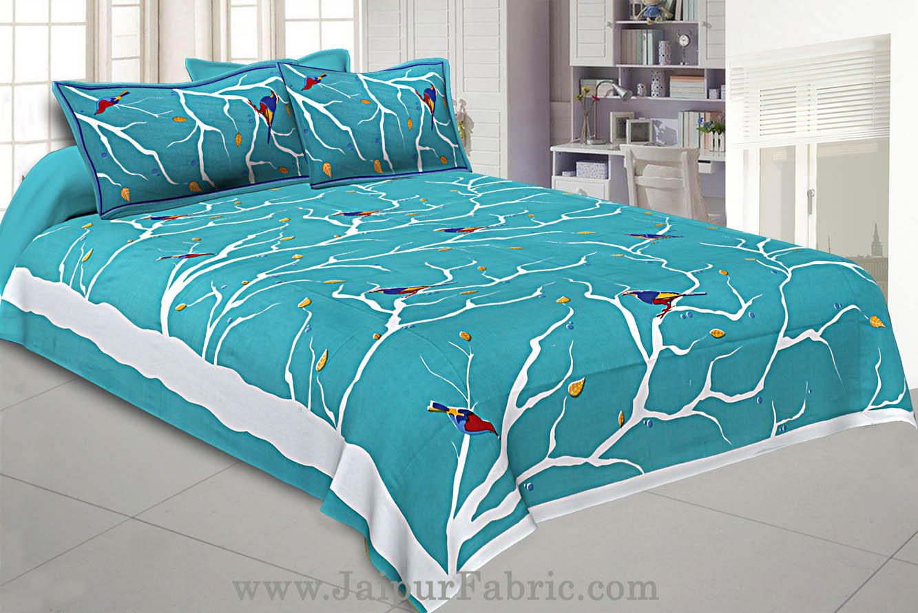 Indian Sparrow Double Bedsheet Sea Green Color With 2 Pillow covers