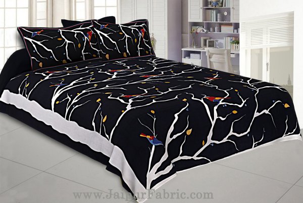 Indian Sparrow Double Bedsheet Black Color With 2 Pillow Covers