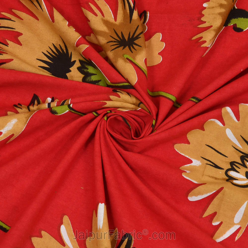 Sun Flower Double Bedsheet Red Color With 2 Pillow covers