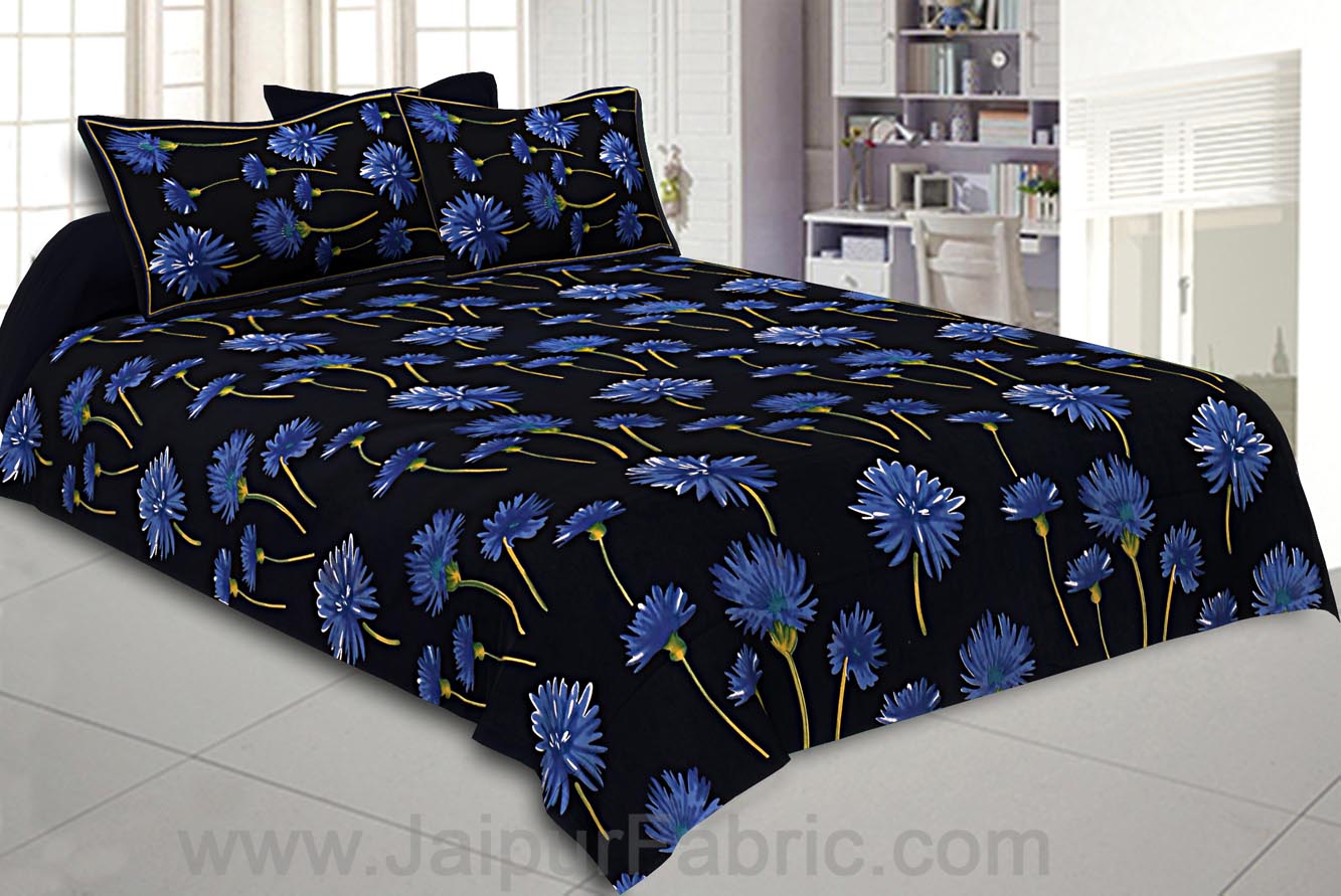 Sun Flower Double Bedsheet Black Color With 2 Pillow covers