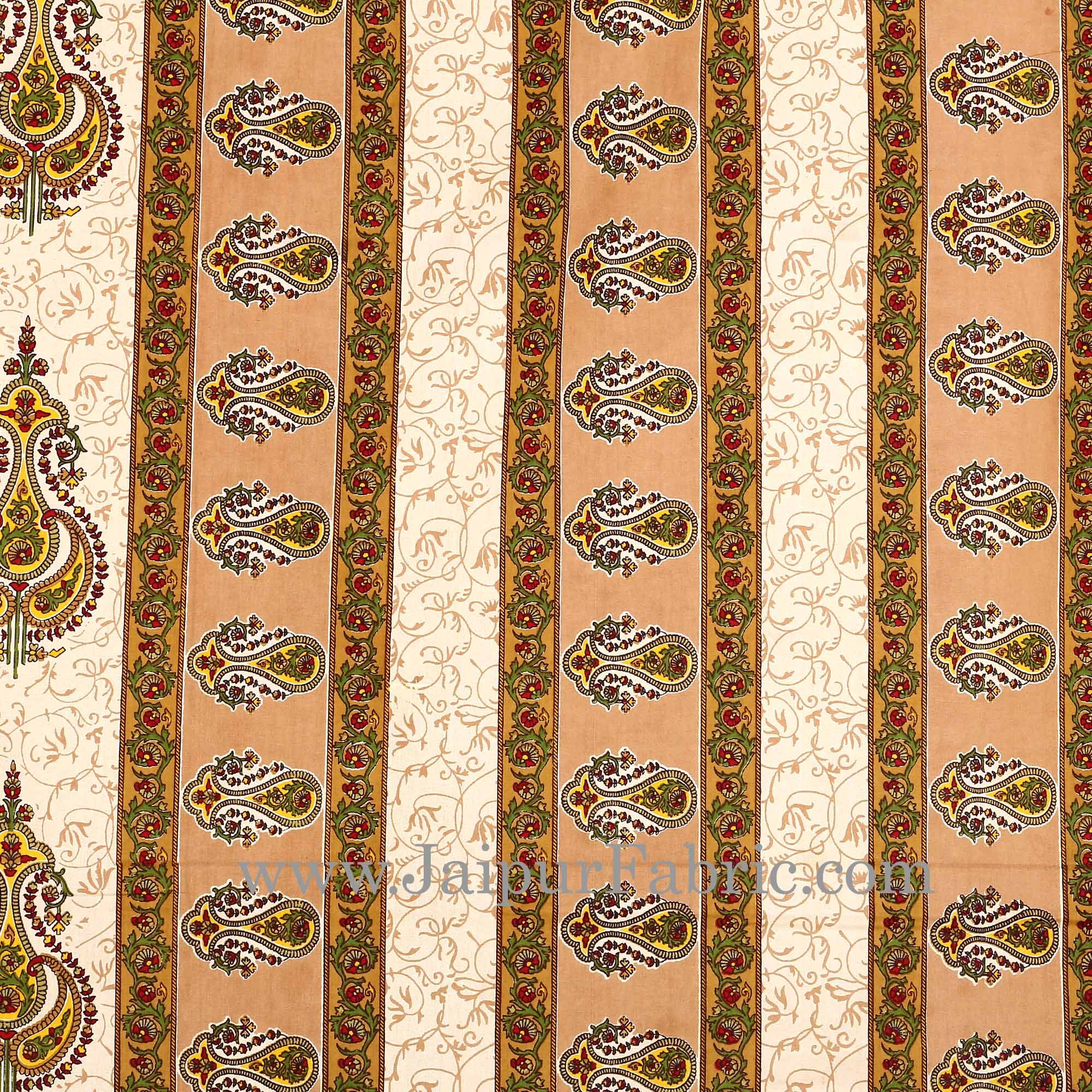 Brown Border creame Base Sanganeri Print Super Fine Cotton Double Bed Sheet