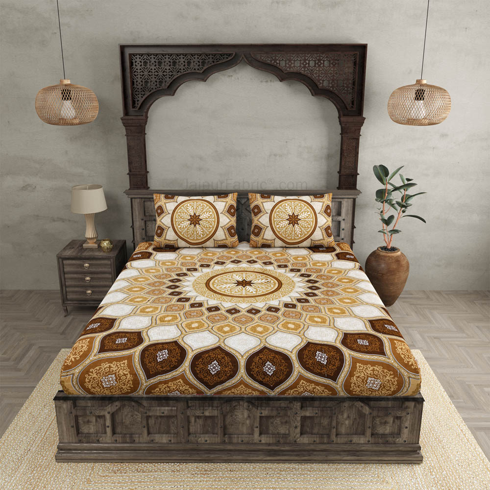 Sacred Shells Brown Cotton Double Bedsheet