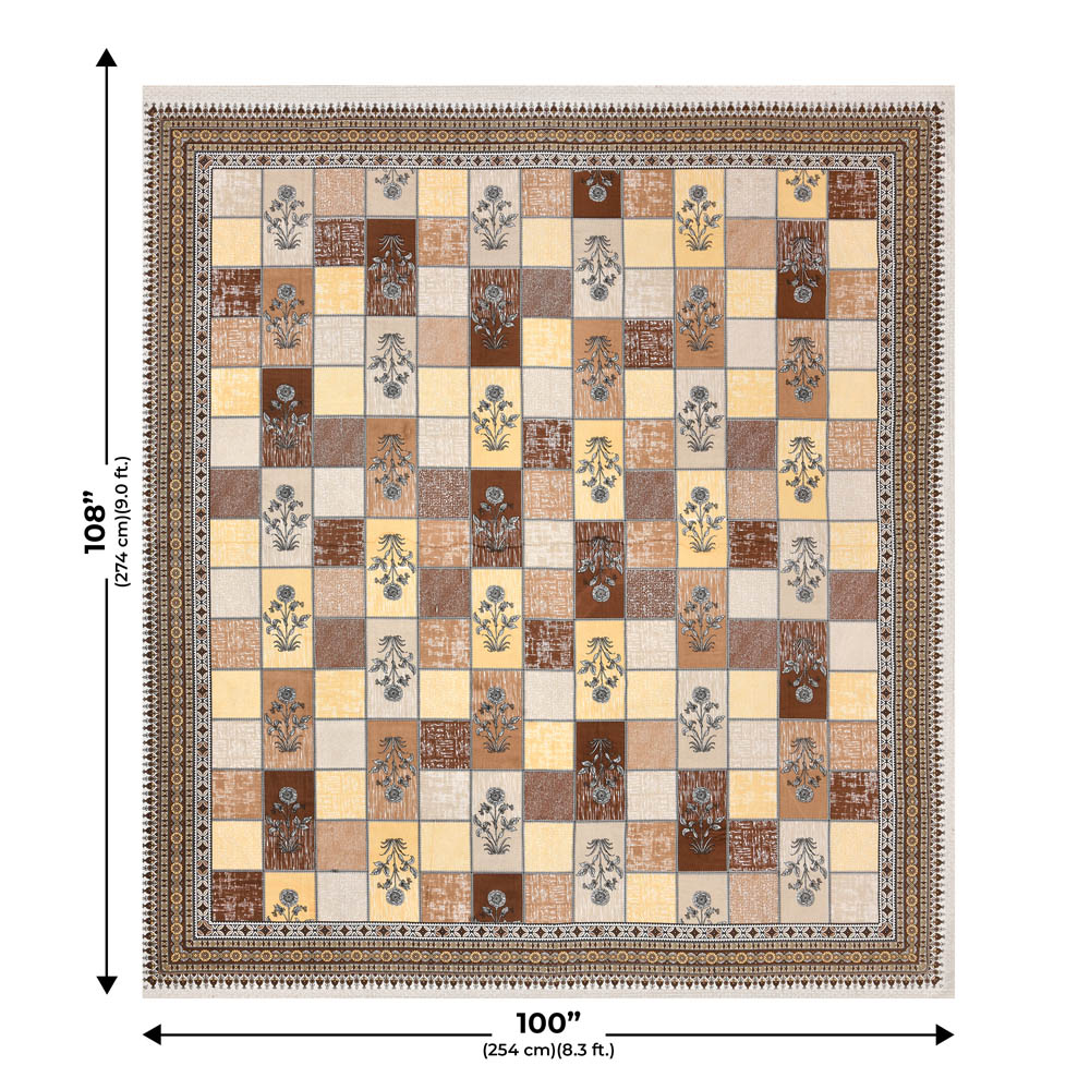 Decorated Squares Brown Cotton Double Bedsheet