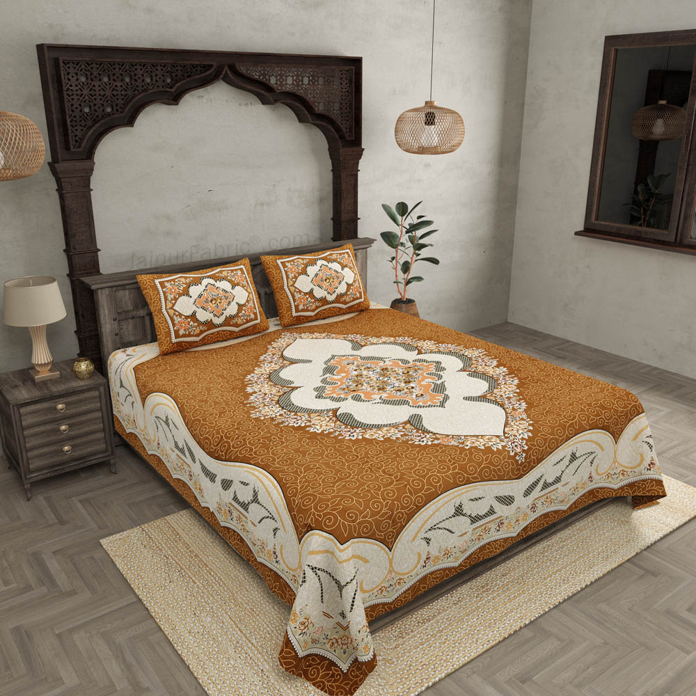 The Grand Sion Brown Cotton Double Bedsheet