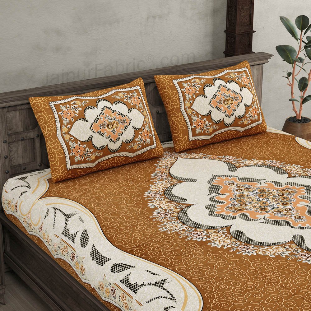 The Grand Sion Brown Cotton Double Bedsheet