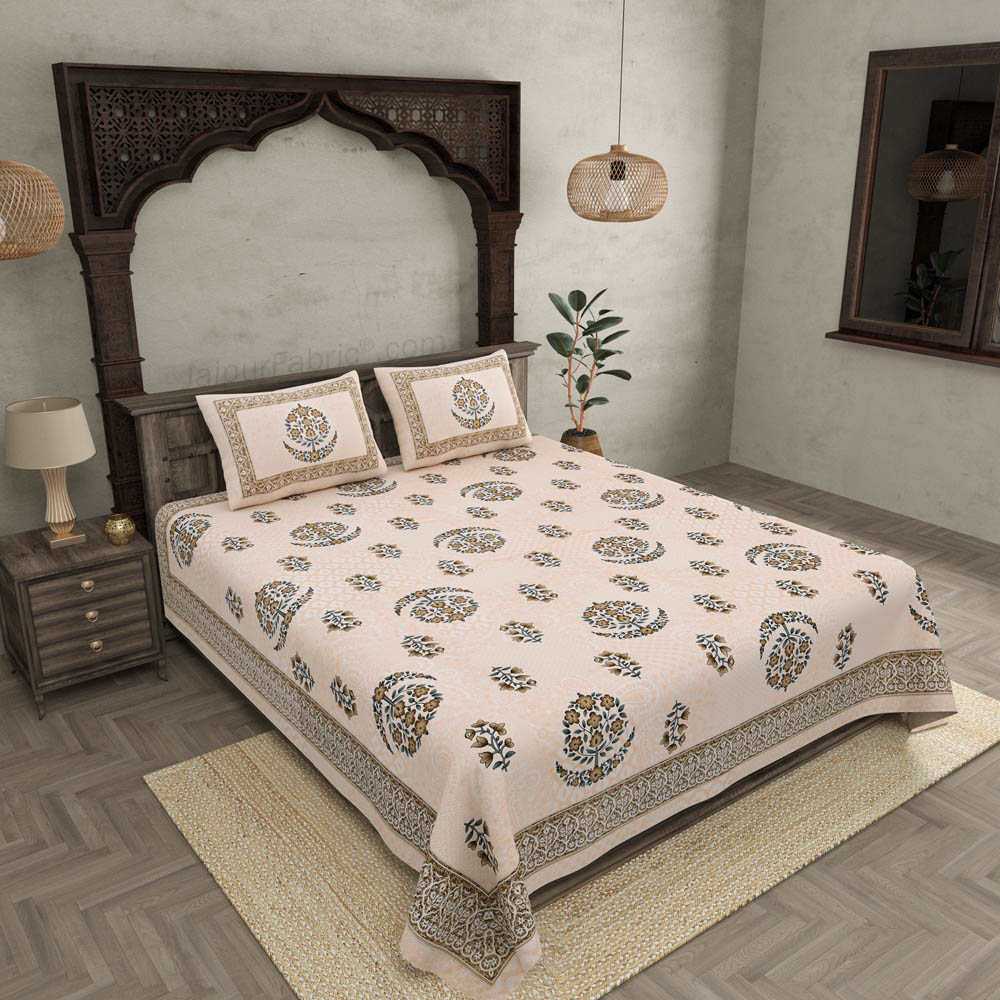 Floral Paradise Brown Cotton Double Bedsheet