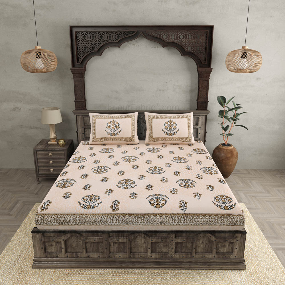 Floral Paradise Brown Cotton Double Bedsheet