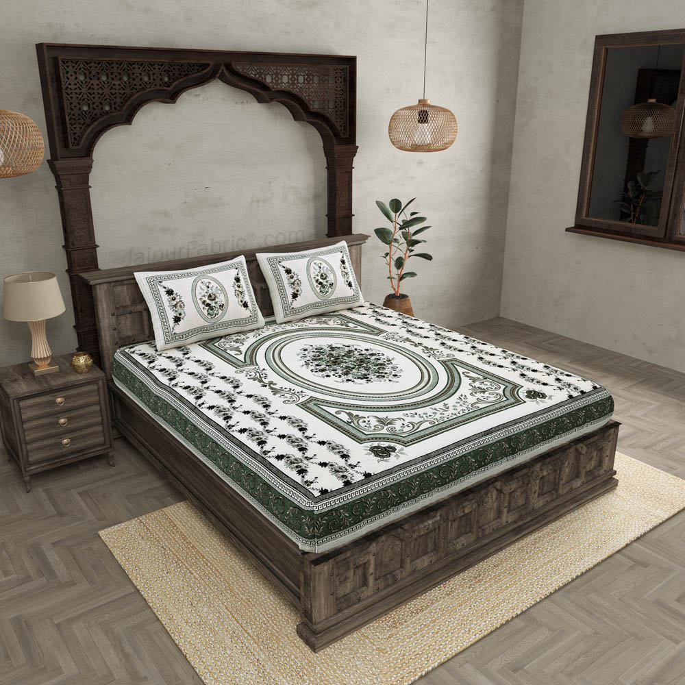 Welcome Ganpati Grey Cotton Double Bedsheet