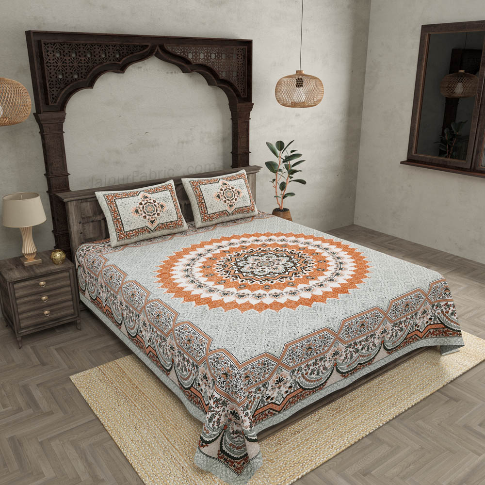 Flowery Mat Orange Cotton Double bedsheet