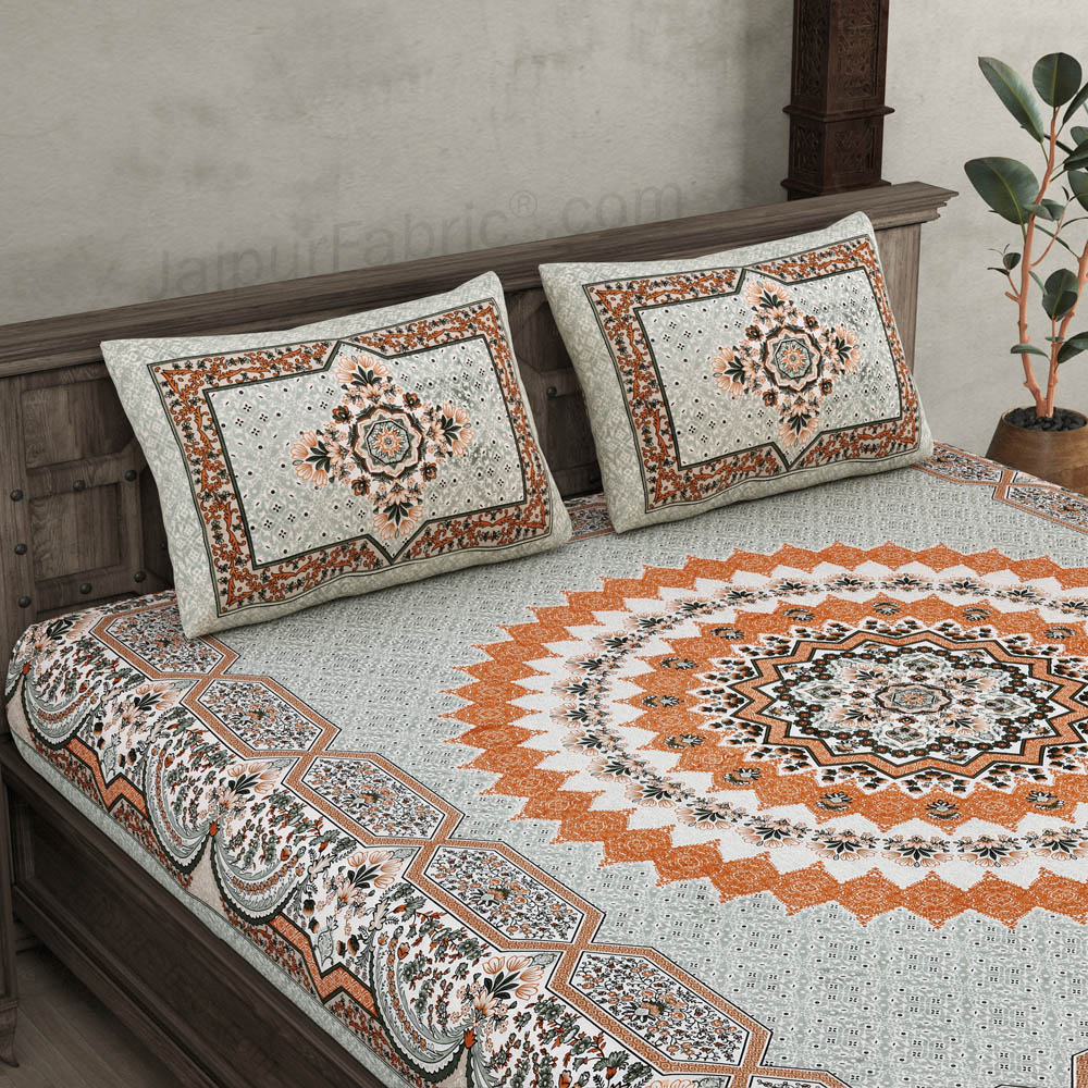 Flowery Mat Orange Cotton Double bedsheet