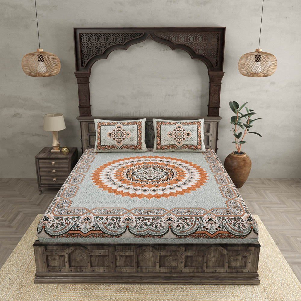 Flowery Mat Orange Cotton Double bedsheet