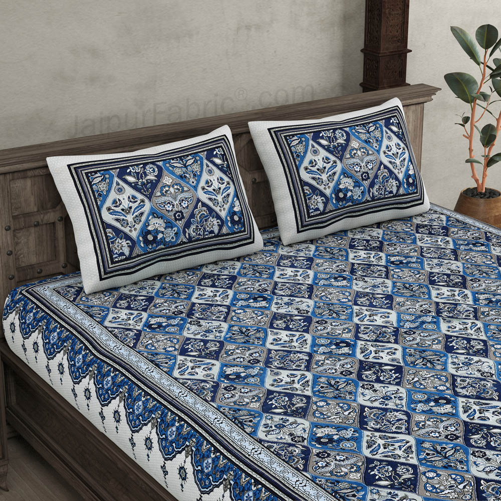 Festival Waves Blue Cotton Double Bedsheet