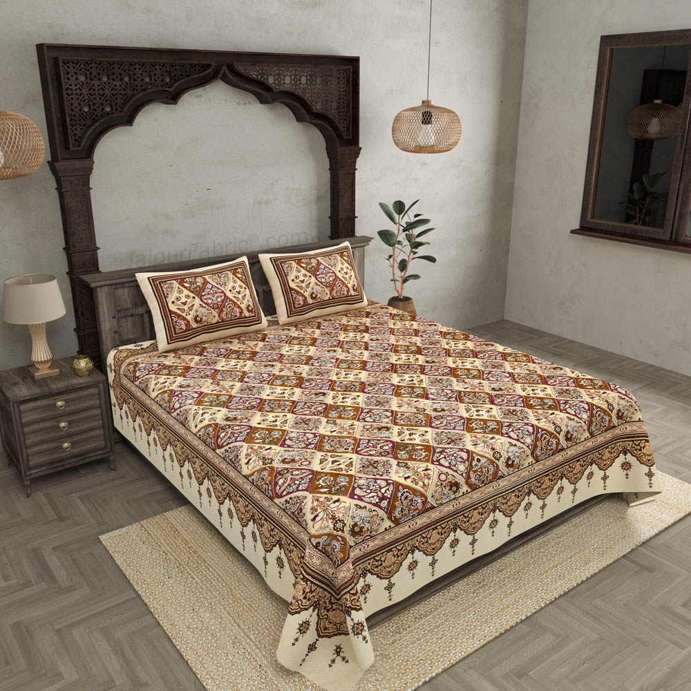 Festival Waves Brown Cotton Double Bedsheet