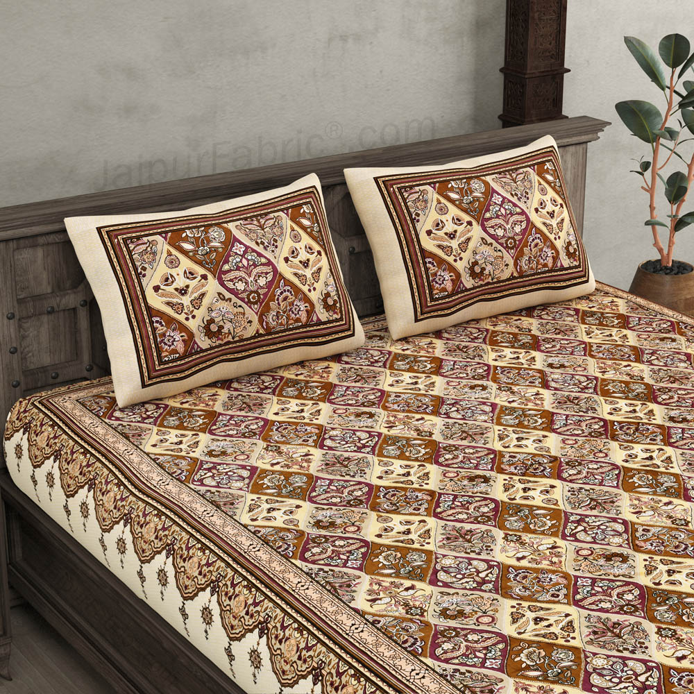 Festival Waves Brown Cotton Double Bedsheet