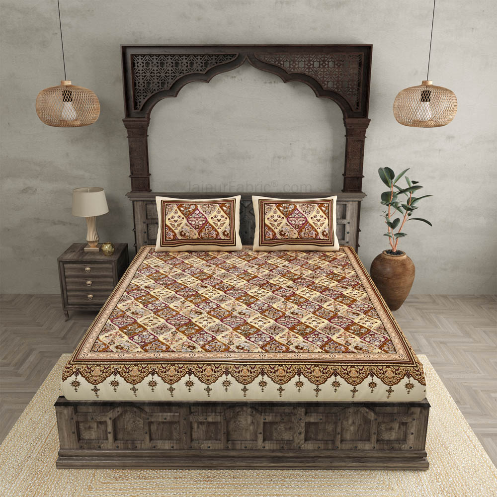 Festival Waves Brown Cotton Double Bedsheet