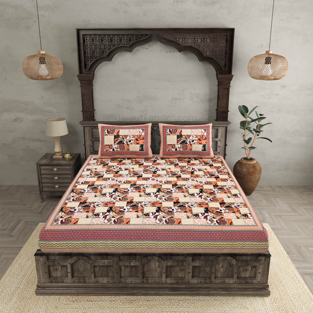 The Paisley Fashion Red Cotton Double bedsheet