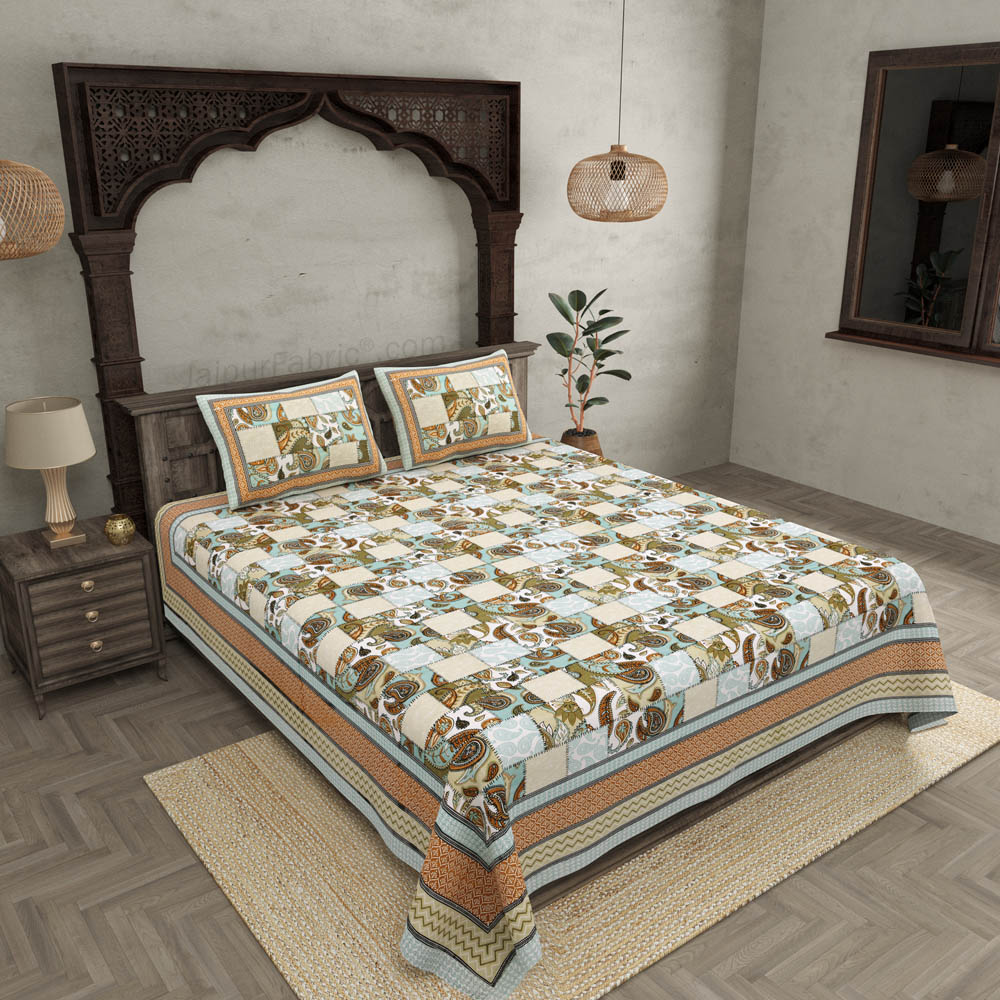 The Paisley Fashion Green Cotton Double bedsheet