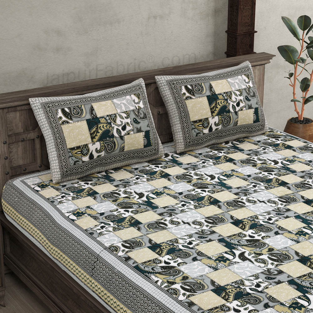 The Paisley Fashion Grey Cotton Double bedsheet