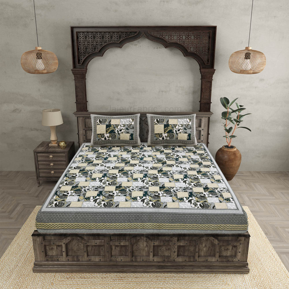 The Paisley Fashion Grey Cotton Double bedsheet