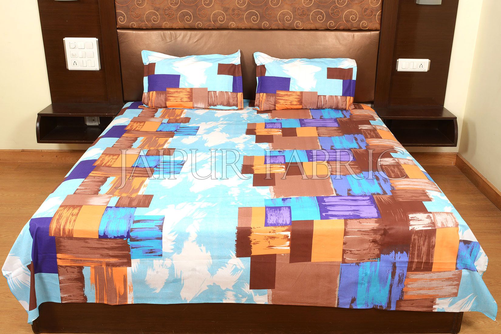 Brown and Purple Modern Design Cotton Double Bed Sheet