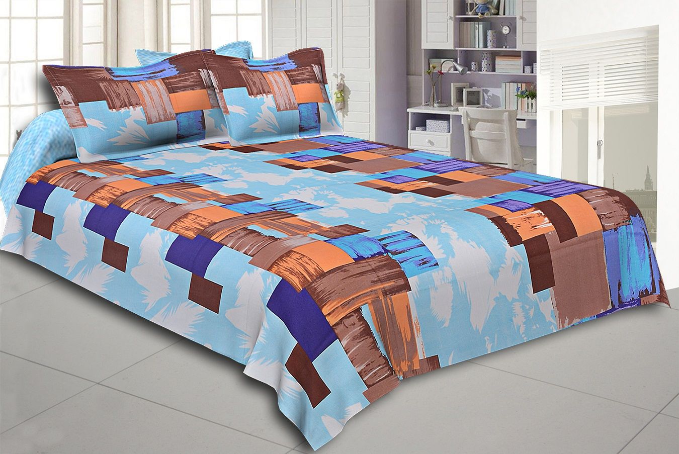 Brown and Purple Modern Design Cotton Double Bed Sheet