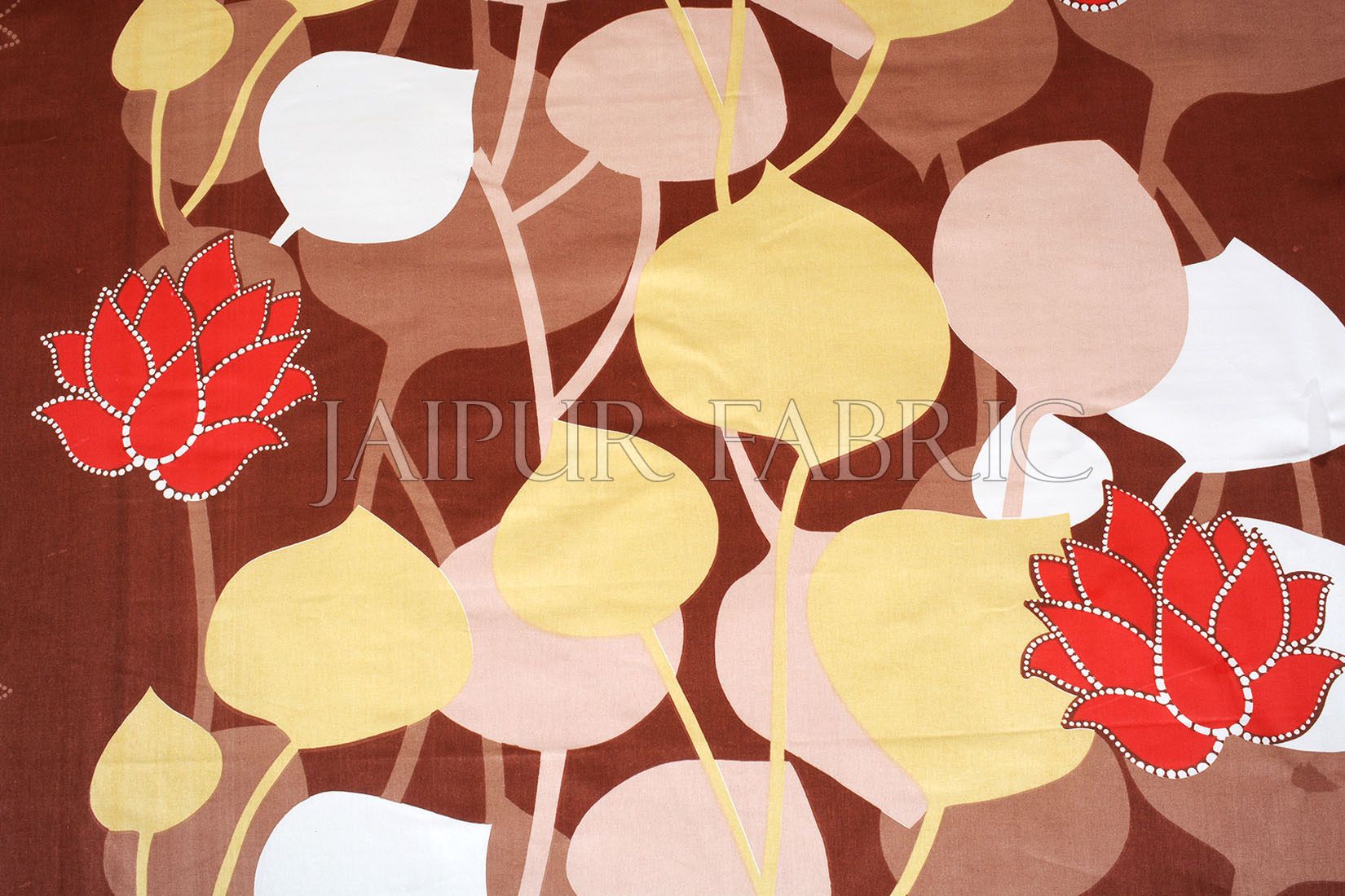 Brown Base Floral Print Designer Cotton Double Bed Sheet