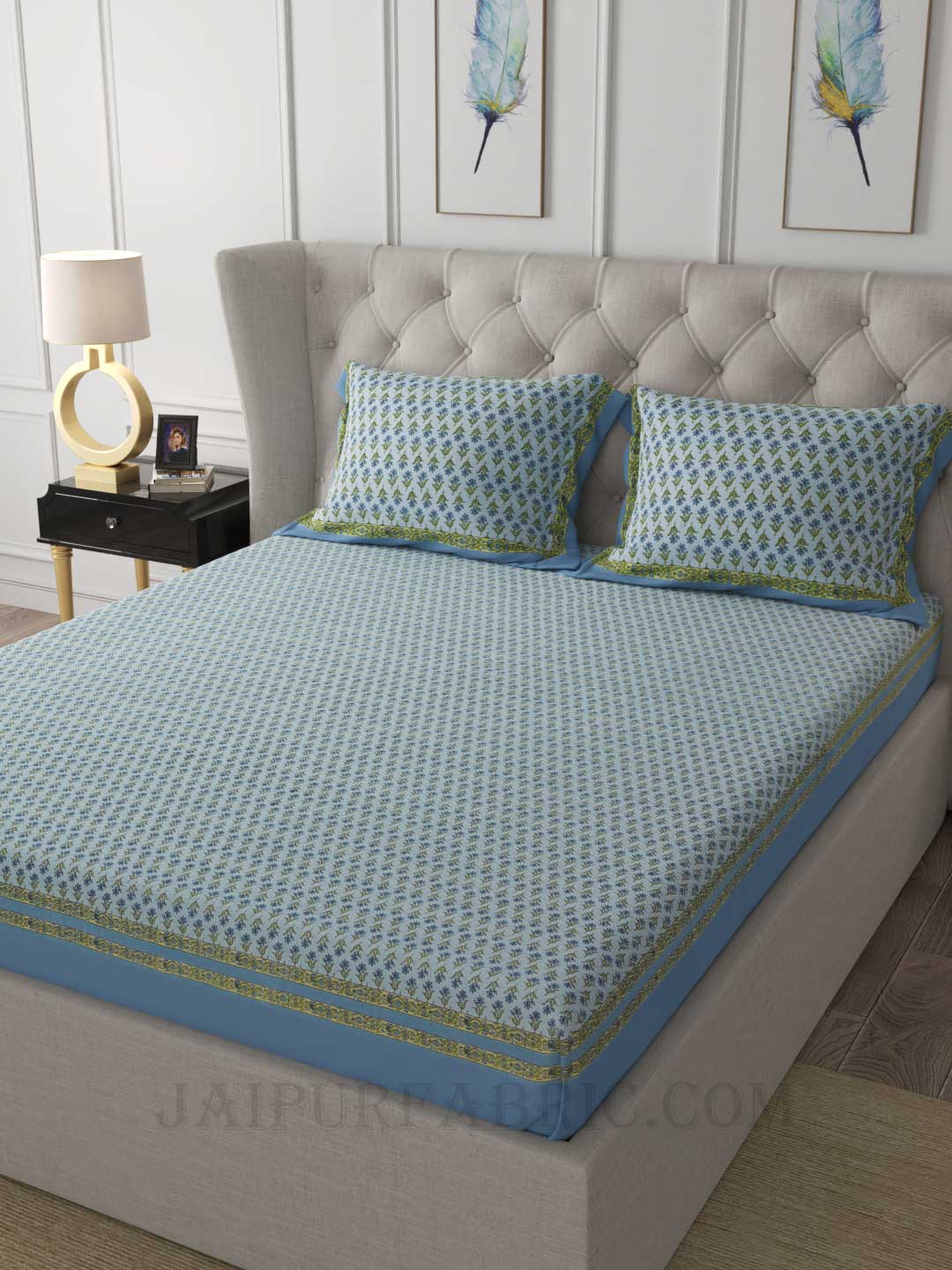 Blue Foil Pure Cotton Double Bedsheet