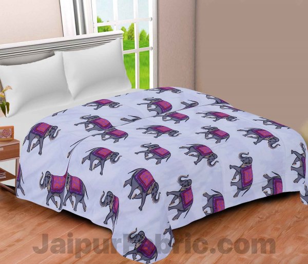 Pure Cotton Elephant Print Reversible Double Bed Blanket/ Duvet/Quilt/AC Dohar