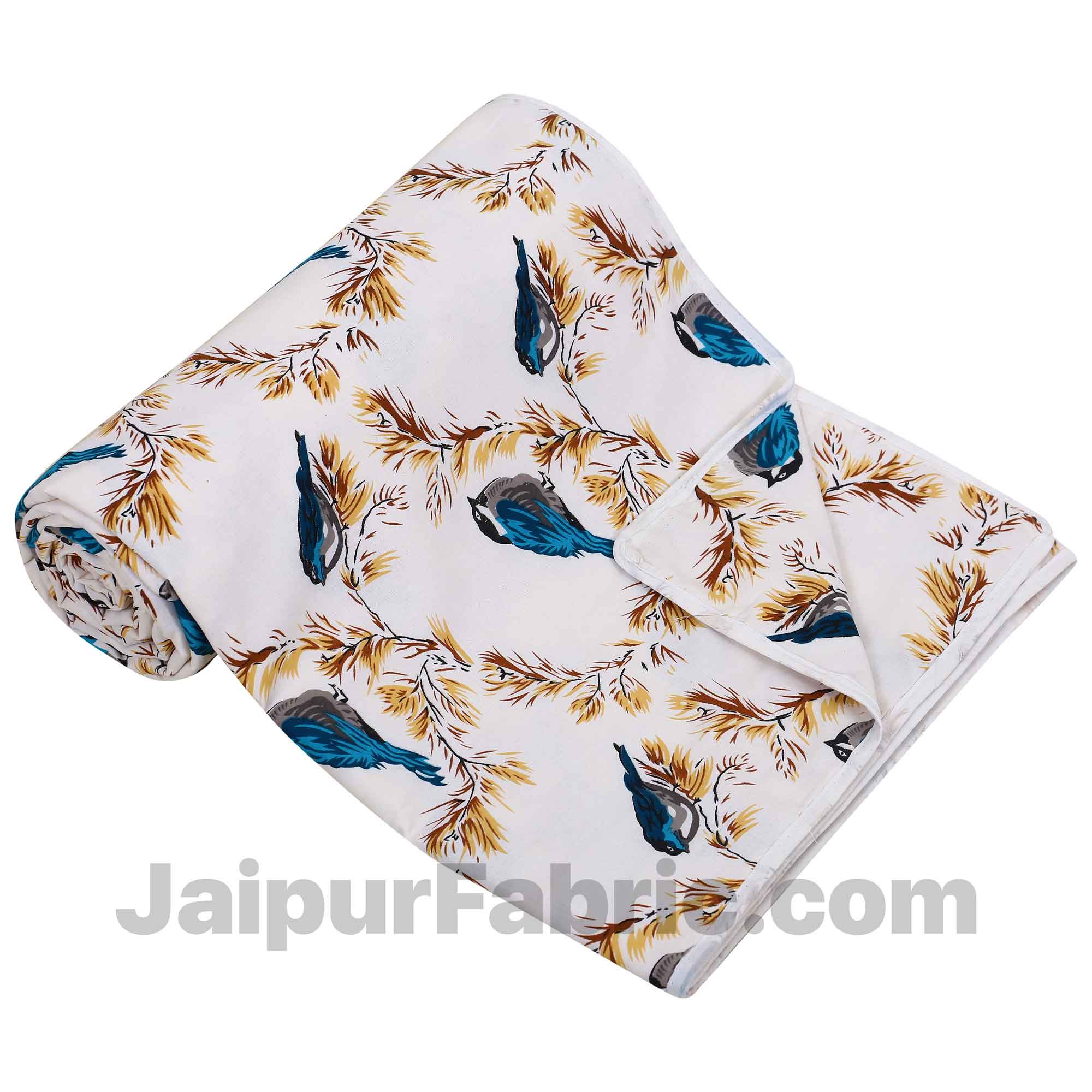 Pure Cotton Indian Bird Reversible Double Bed Blanket/ Duvet/Quilt/AC Dohar