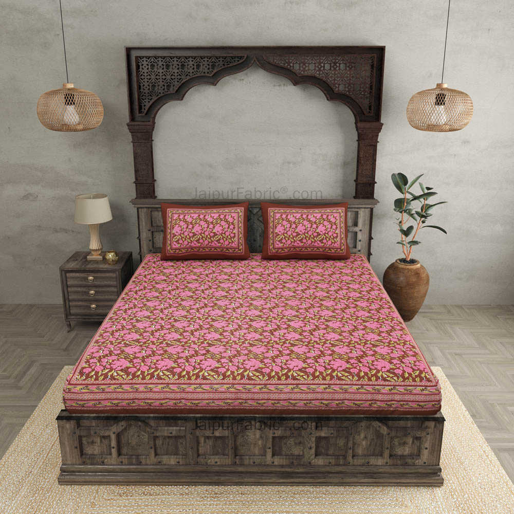 Maroon Floral Decor Double Bedsheet