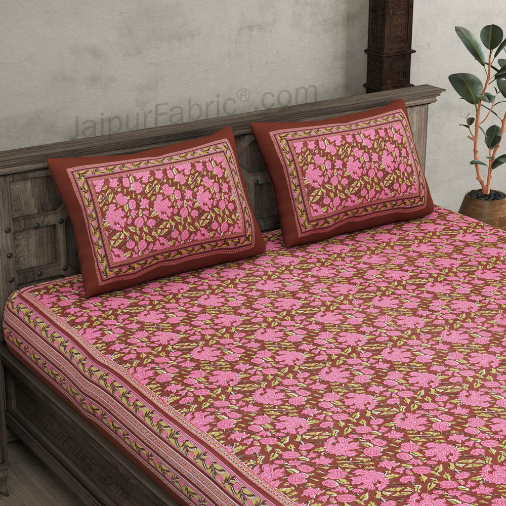 Maroon Floral Decor Double Bedsheet