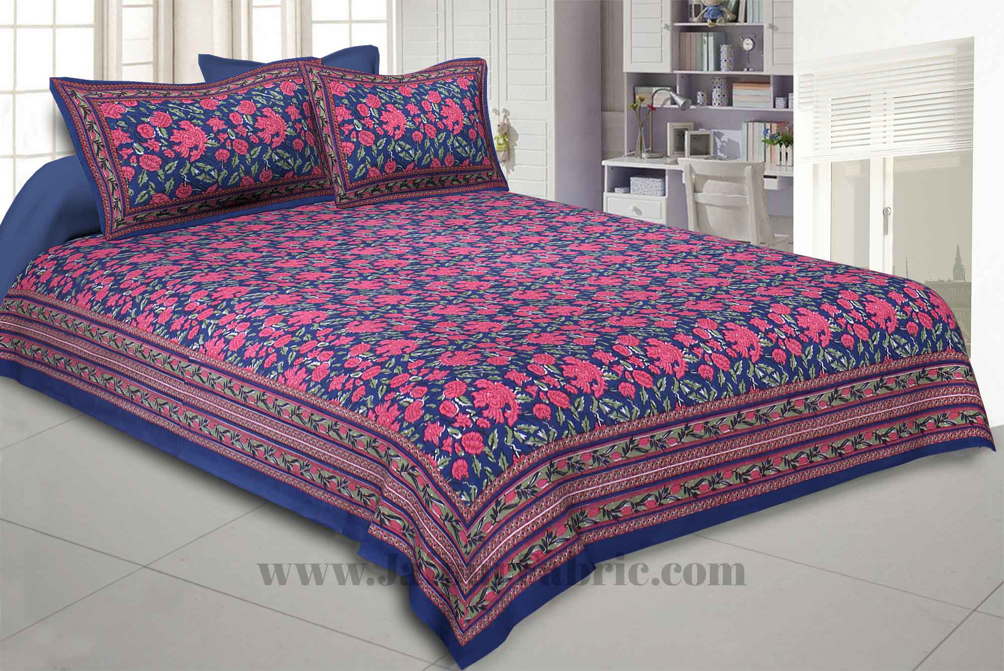 Blue Floral Decor Double Bedsheet