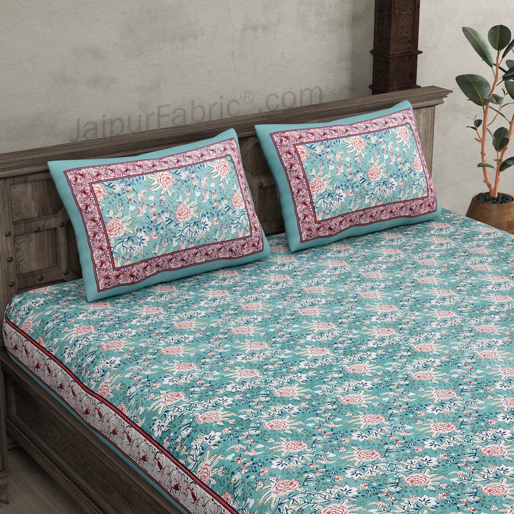 Green Floret Bed Double Bedsheet