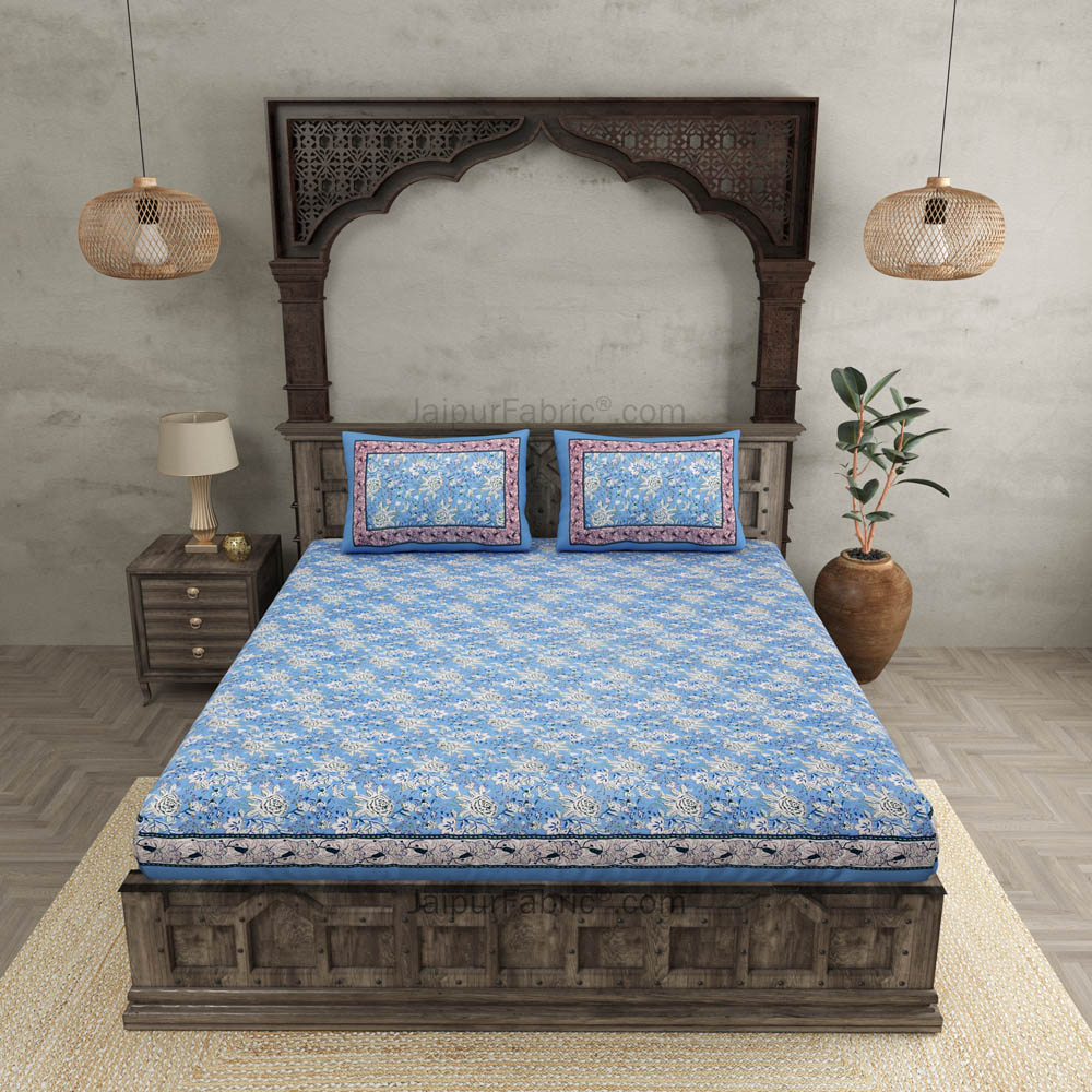 Blue Floret Bed Double Bedsheet