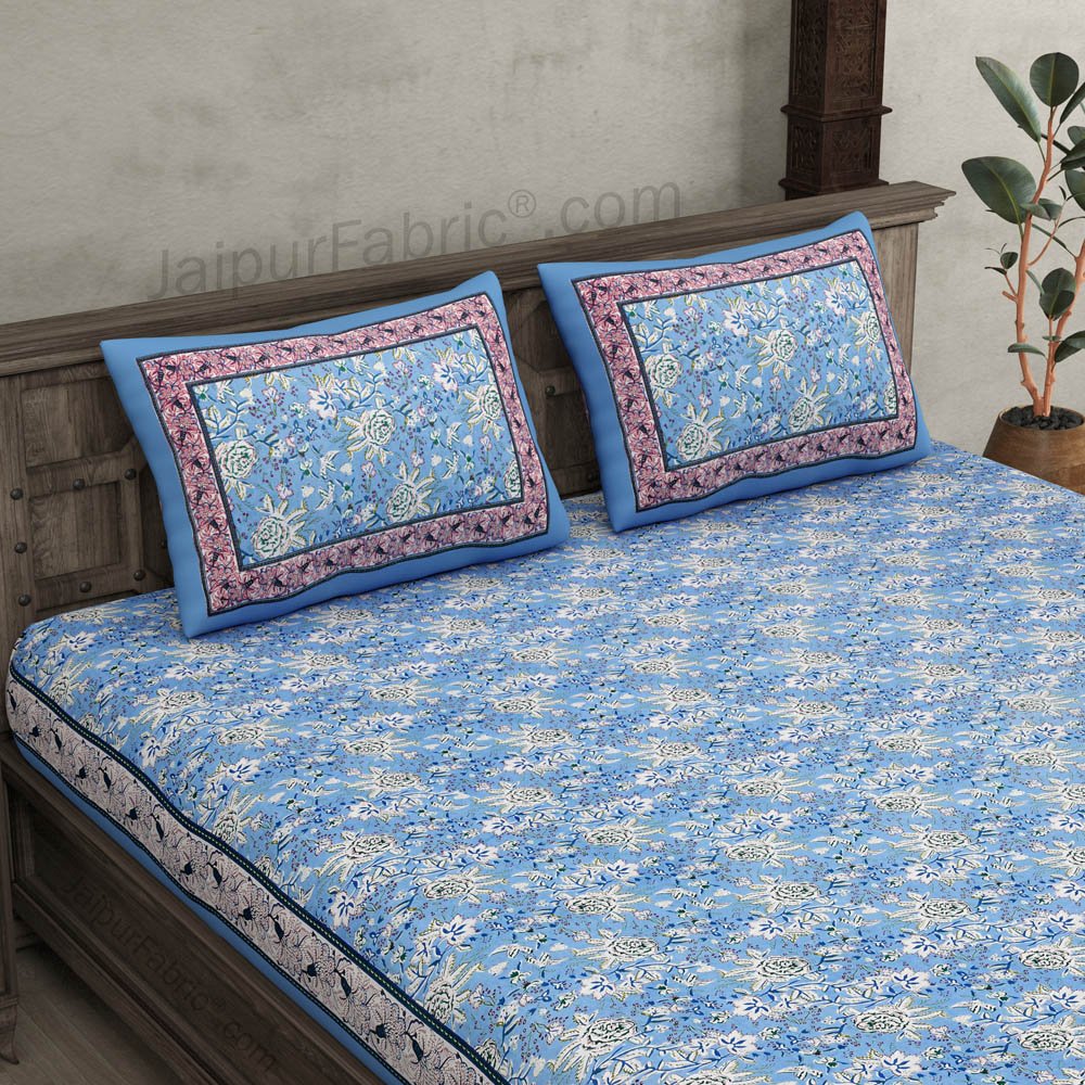 Blue Floret Bed Double Bedsheet