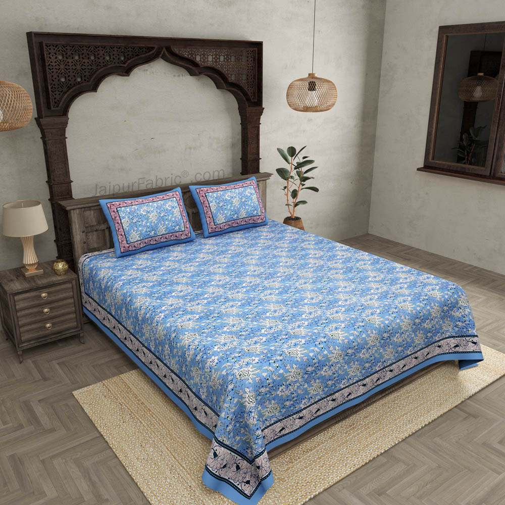 Blue Floret Bed Double Bedsheet