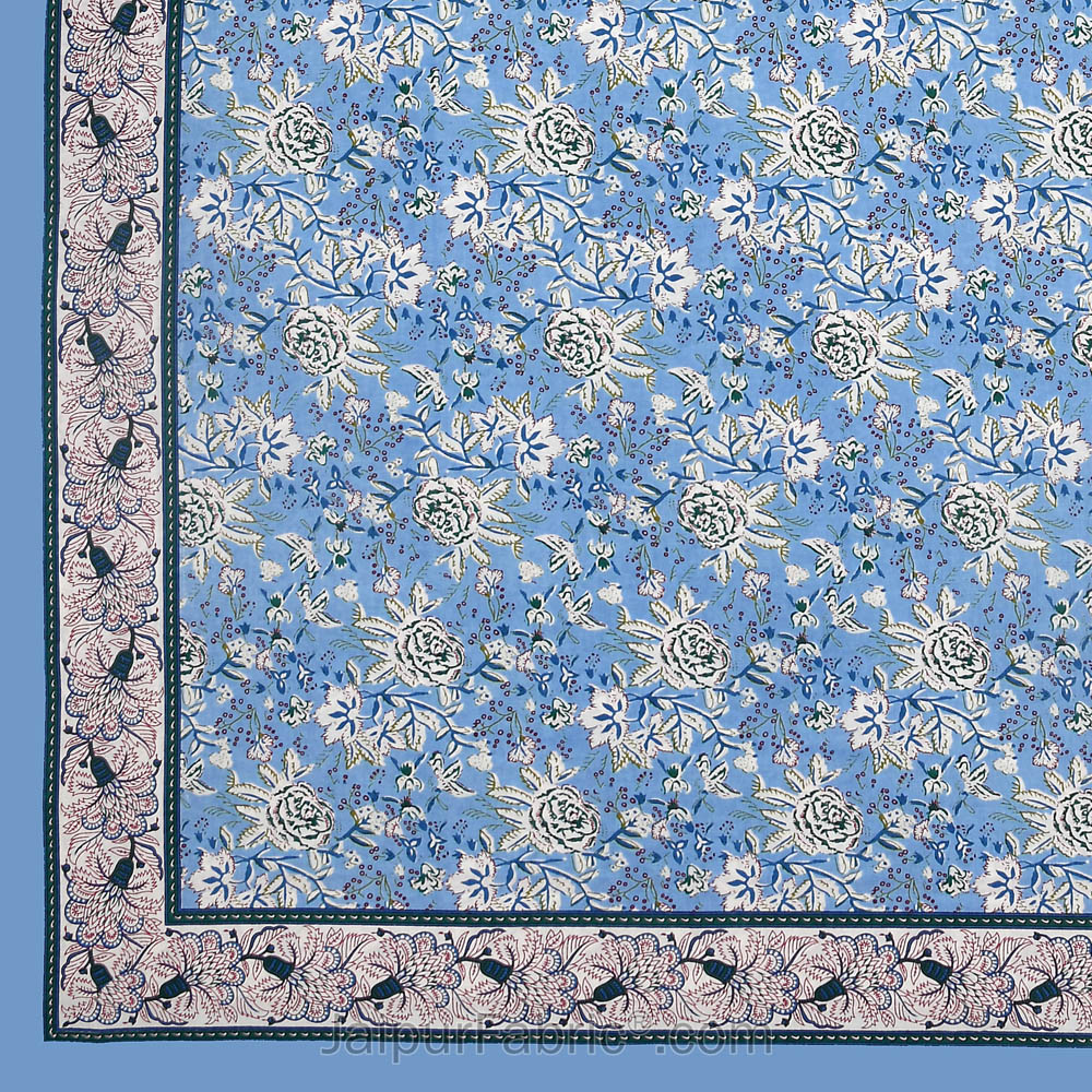 Blue Floret Bed Double Bedsheet