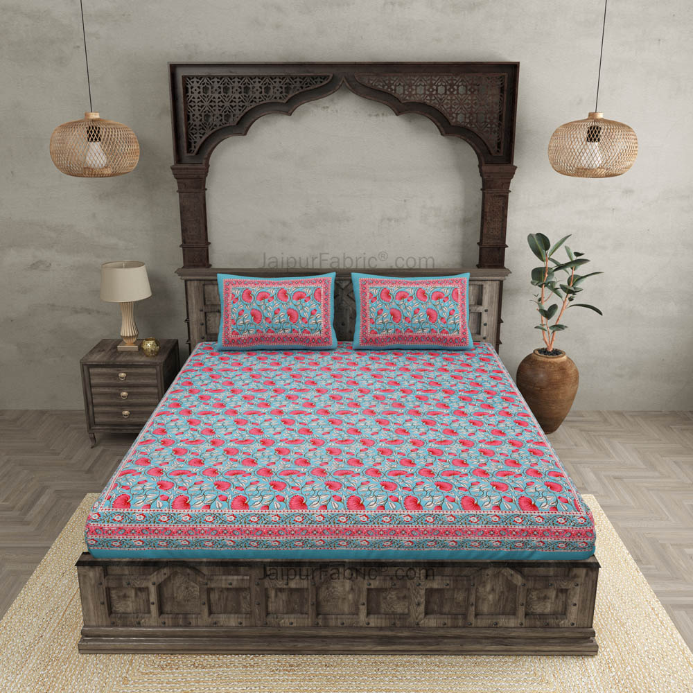 Lush Lotus Blue Double Bedsheet