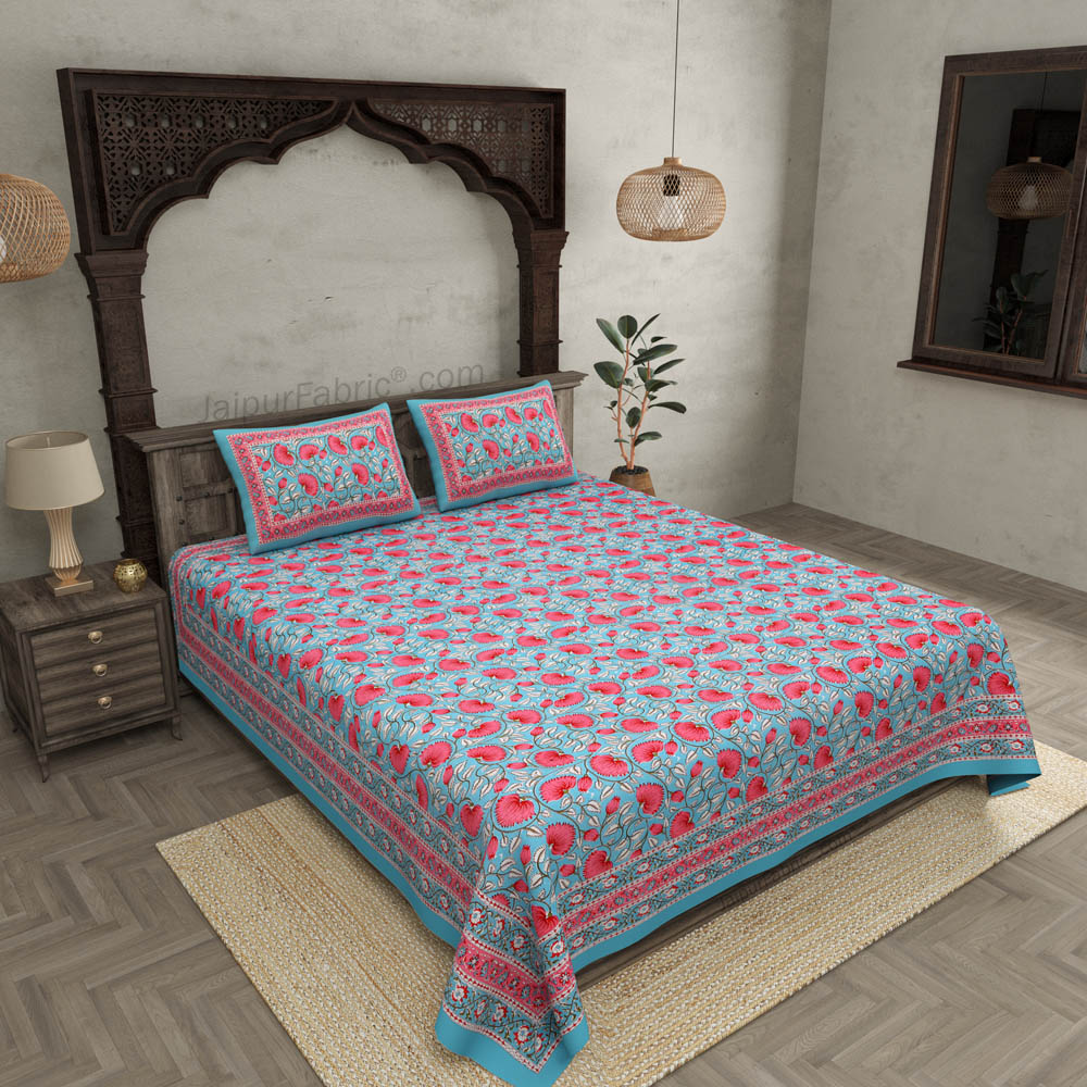 Lush Lotus Blue Double Bedsheet