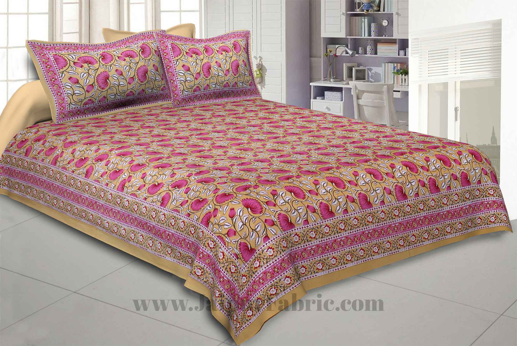 Lush Lotus Mustard Double Bedsheet