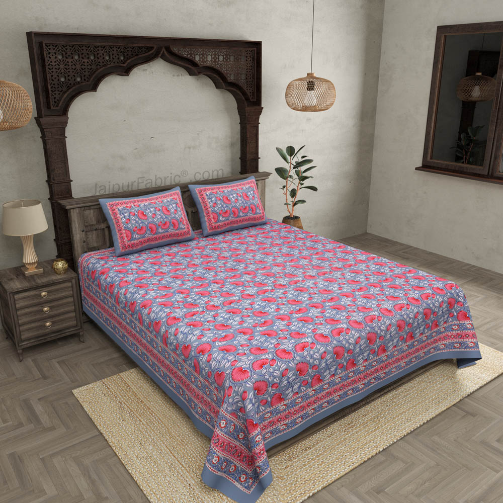 Lush Lotus Grey Double Bedsheet