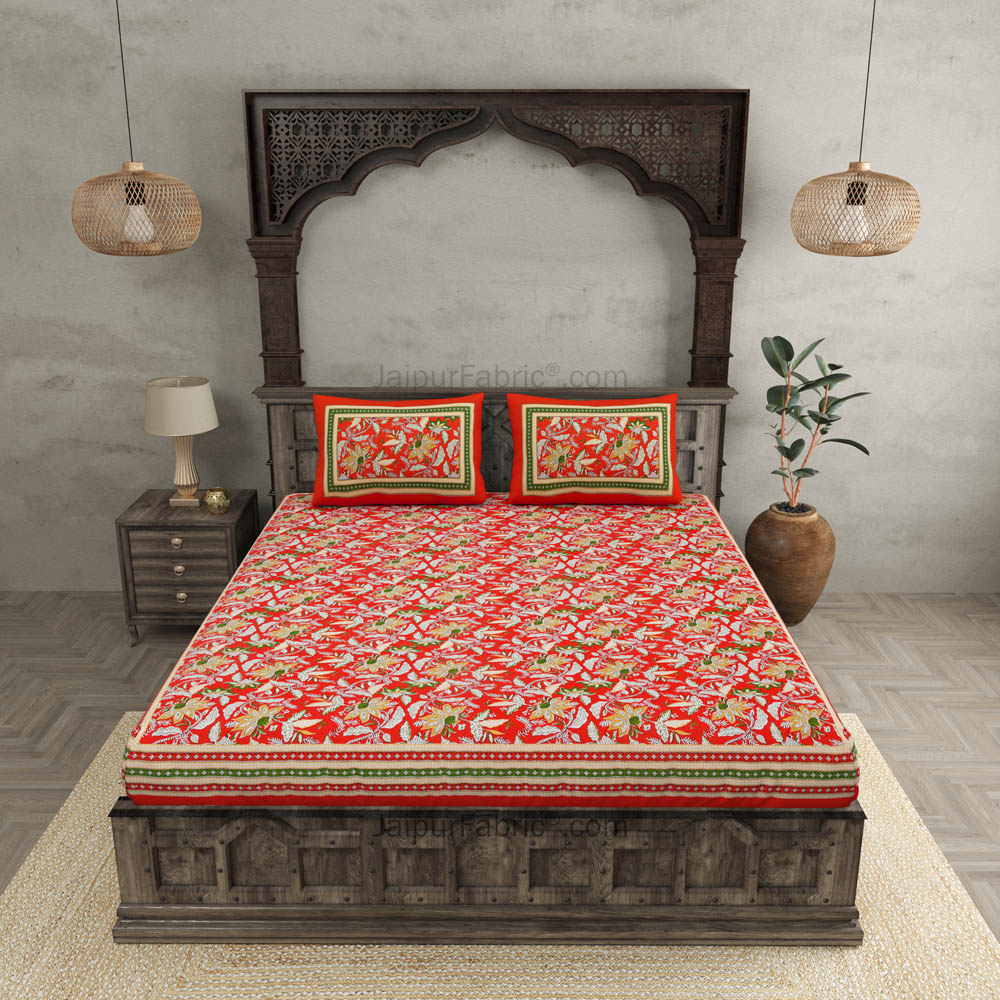 Ferns Petals Red Double Bedsheet