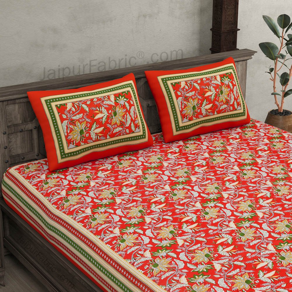 Ferns Petals Red Double Bedsheet